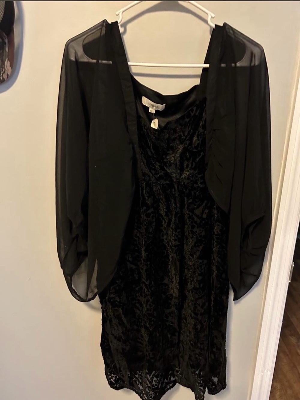 Umgee Black Velvet Lace Dress with Sheer Bolero Jacket